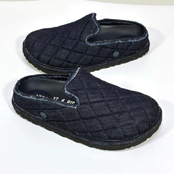 Birkenstock 1774 Eliscu Quilted Denim Slide Clogs Mules Dark Wash Denim 6 37 NEW - Picture 1 of 17